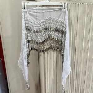 White belly dance hip scarf